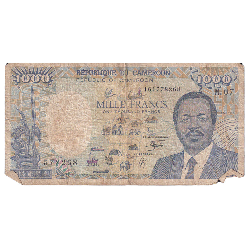 Banknote, Cameroon, 1000 Francs, 1990, 1990-01-01, KM:26a, VF(20-25)