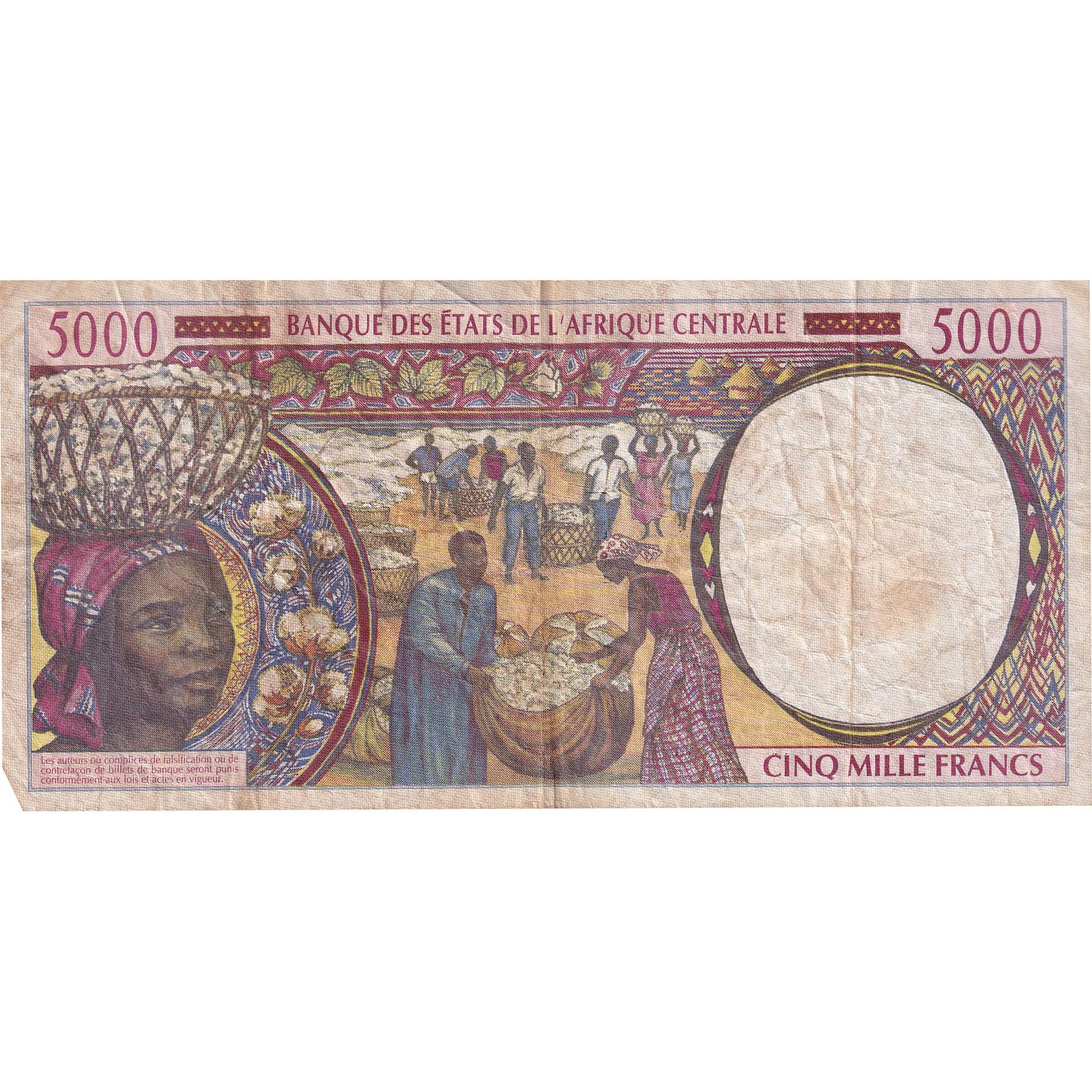 Banknote, Central African States, 5000 Francs, 2000, KM:504Nf, VF(20-25)