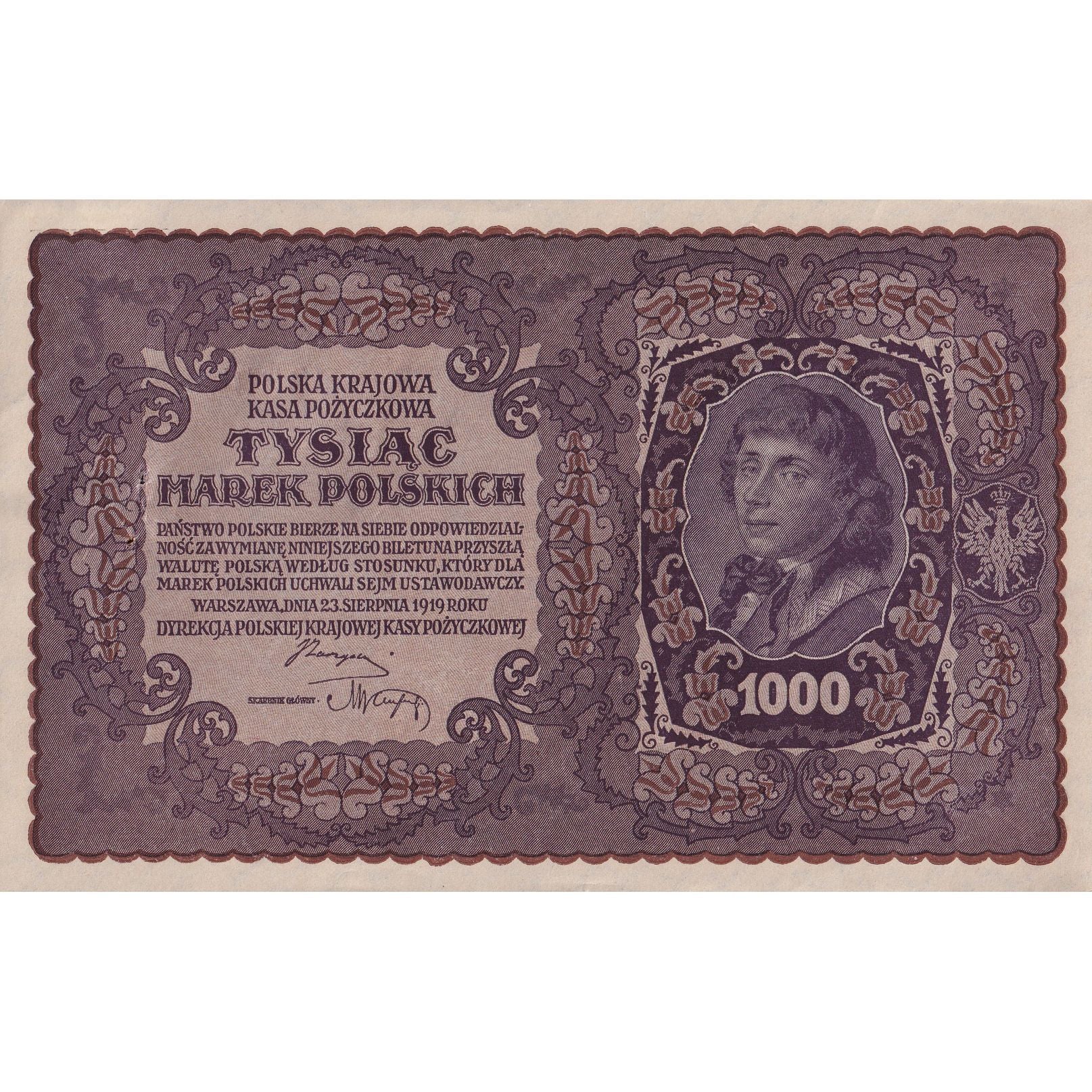 Banknote, Poland, 1000 Marek, 1919, 1919-08-23, KM:29, AU(55-58)
