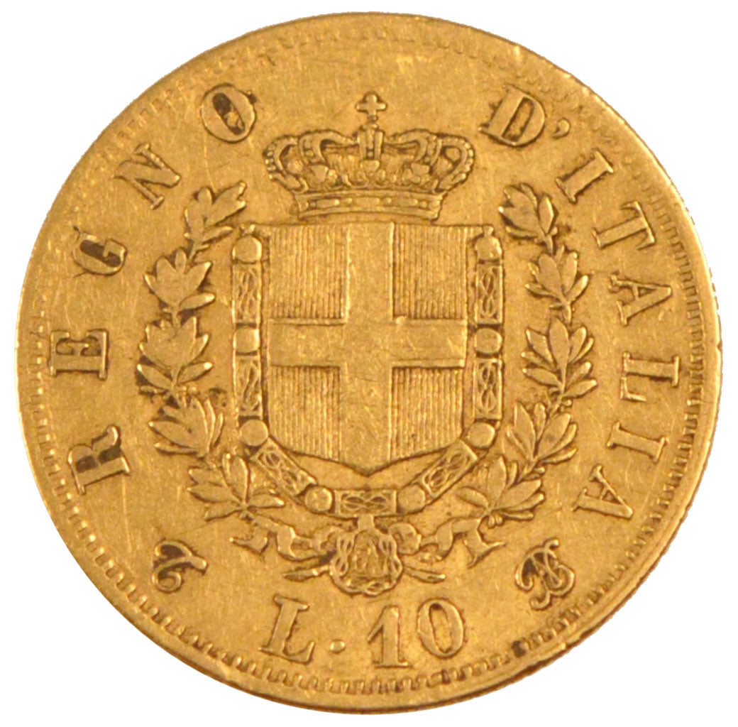 ITALY, 10 Lire, 1863, Torino, KM #9.2, EF(40-45), Gold, 18.5, 3.19