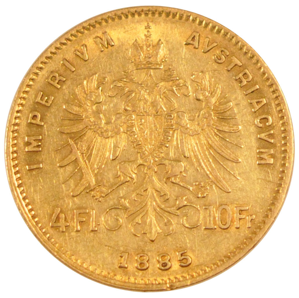 AUSTRIA, 4 Florin 10 Francs, 1885, Vienne, KM #2260, EF(40-45), Gold, 3.19