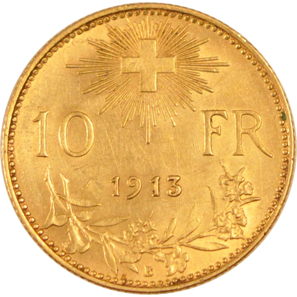Coin, Switzerland, 10 Francs, 1913, Bern, AU(55-58), Gold, KM:36
