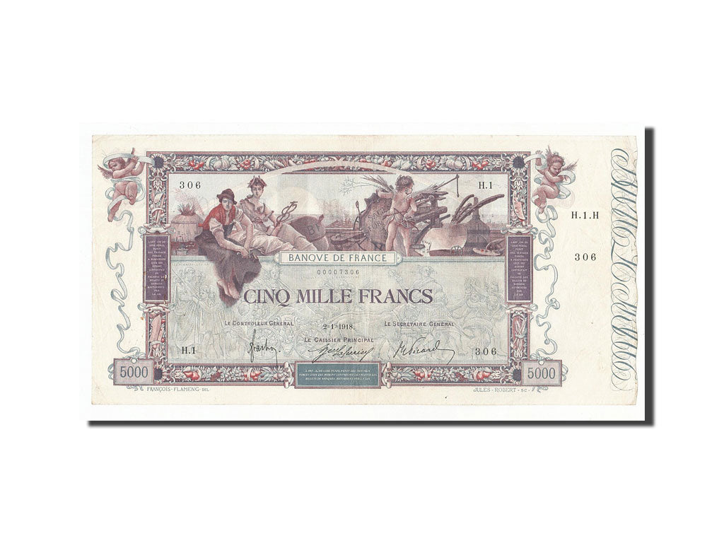 Banknote, France, 5000 Francs, 5 000 F 1918 ''Flameng'', 1918, 1918-01-02