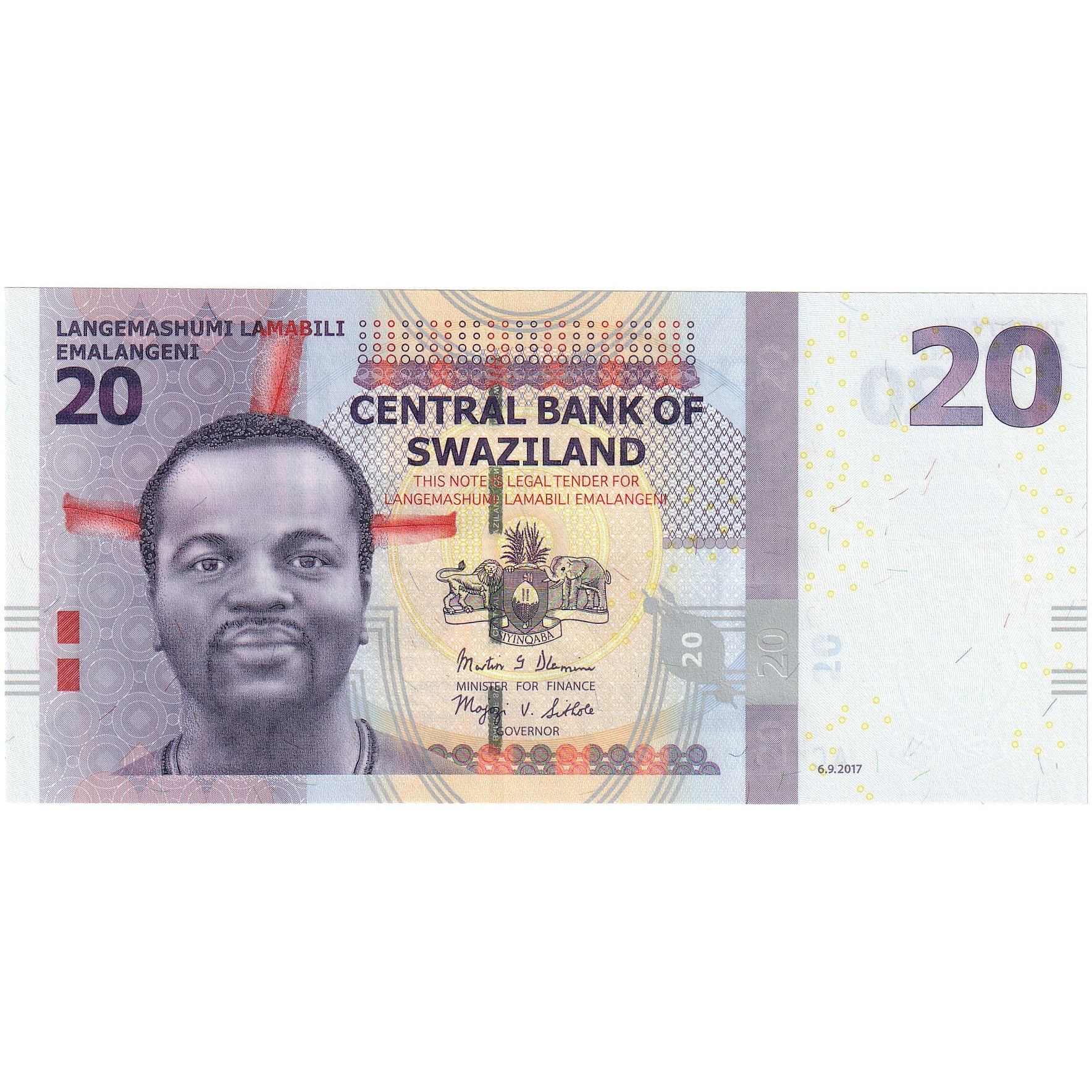 Swaziland, 20 Emalangeni, 2017, 2017-09-06, KM:37a, UNZ