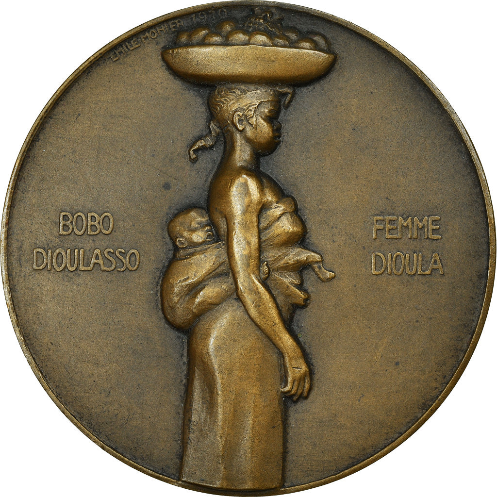 Francia, medaglia, Colonies, Haute-Volta, Femme Dioula, 1930, Monier, SPL