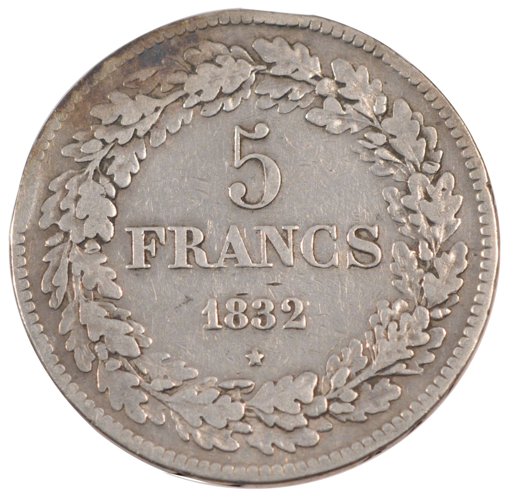 BELGIUM, 5 Francs, 5 Frank, 1832, KM #3.1, VF(20-25), Silver, 24.64