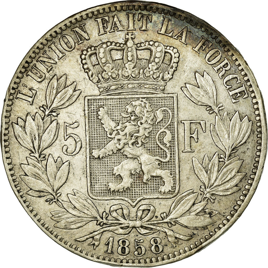 Coin, Belgium, Leopold I, 5 Francs, 5 Frank, 1858, EF(40-45), Silver, KM:17