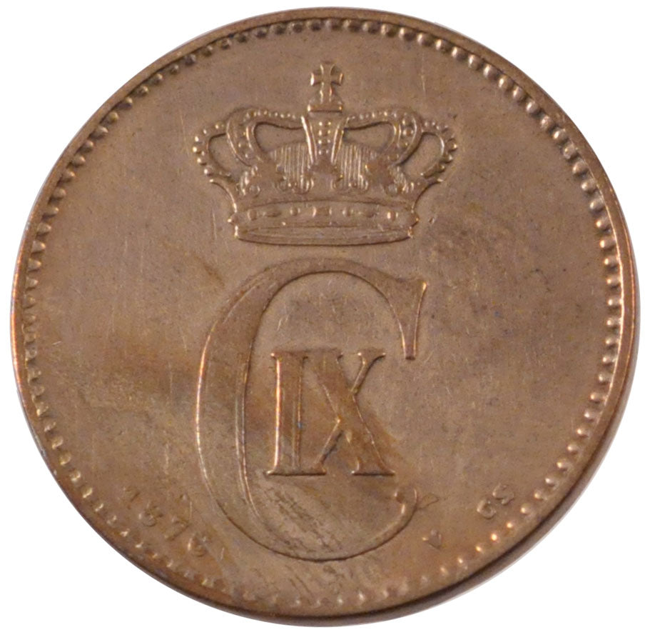 DENMARK, 2 Ore, 1876, Copenhaguen, KM #793.1, EF(40-45), Bronze, 3.99