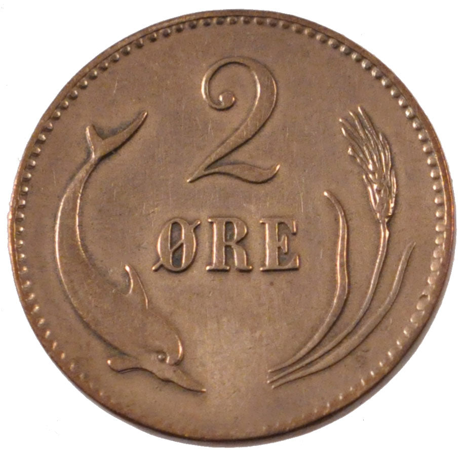 DENMARK, 2 Ore, 1876, Copenhaguen, KM #793.1, EF(40-45), Bronze, 3.99