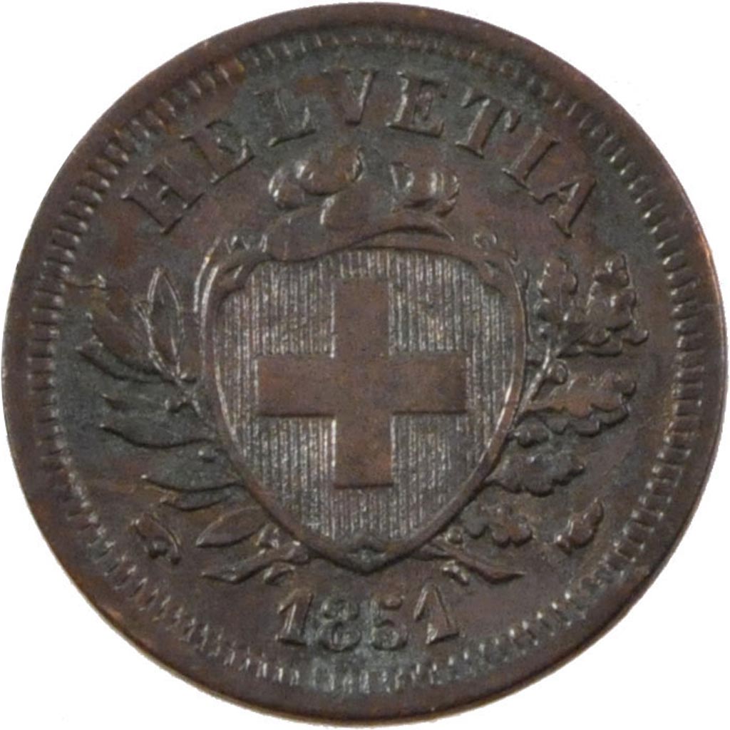 SWITZERLAND, Rappen, 1851, Paris, KM #3.1, AU(50-53), Bronze, 1.47
