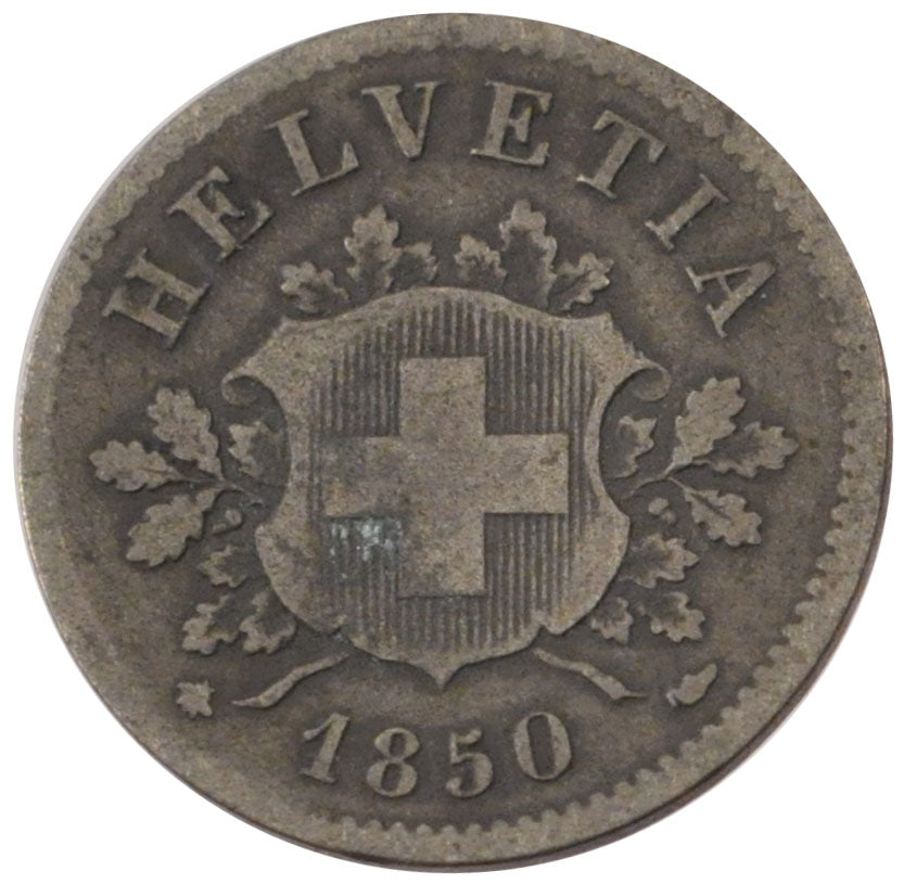 SWITZERLAND, 10 Rappen, 1850, Strasbourg, KM #6, VF(20-25), Billon, 19.23, 2.45