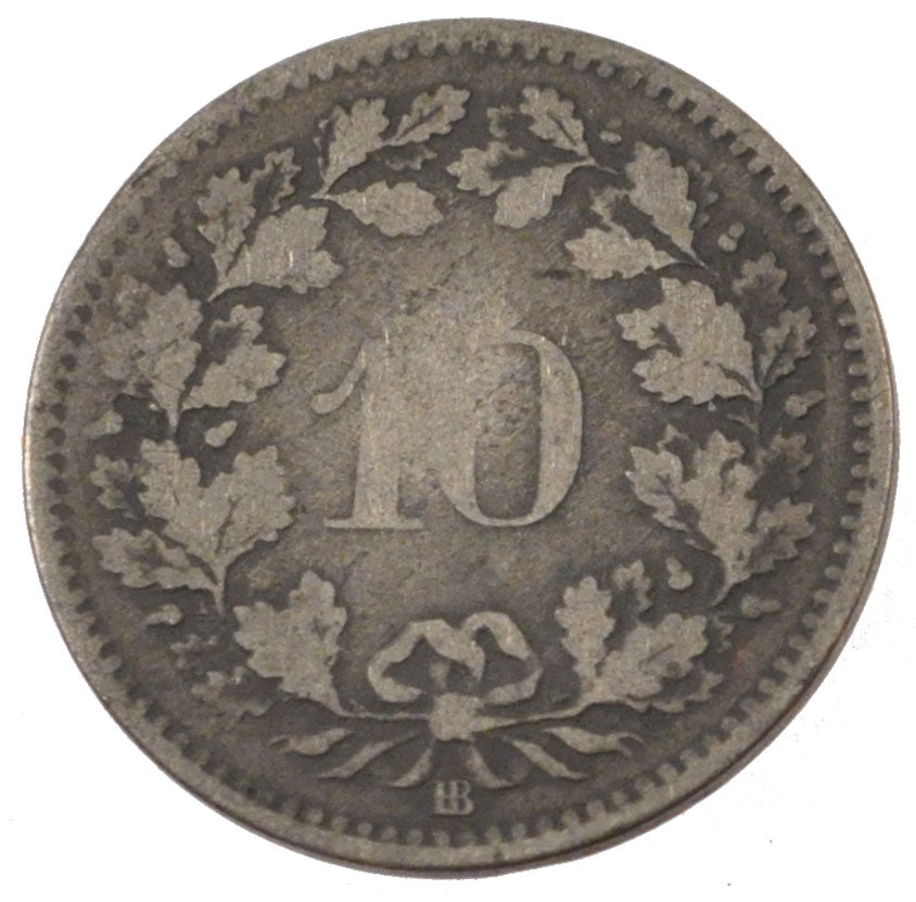 SWITZERLAND, 10 Rappen, 1850, Strasbourg, KM #6, VF(20-25), Billon, 19.23, 2.45