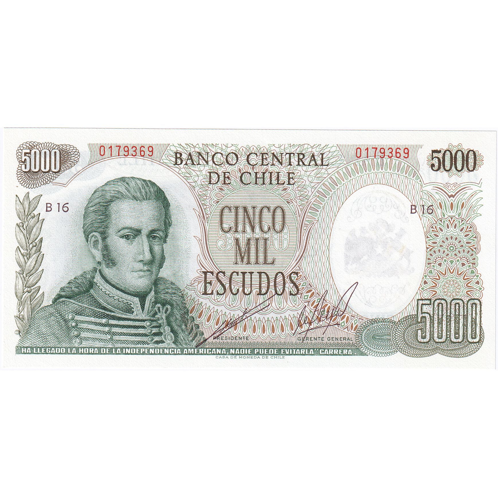5000 Escudos, Chile, KM:147b, UNC