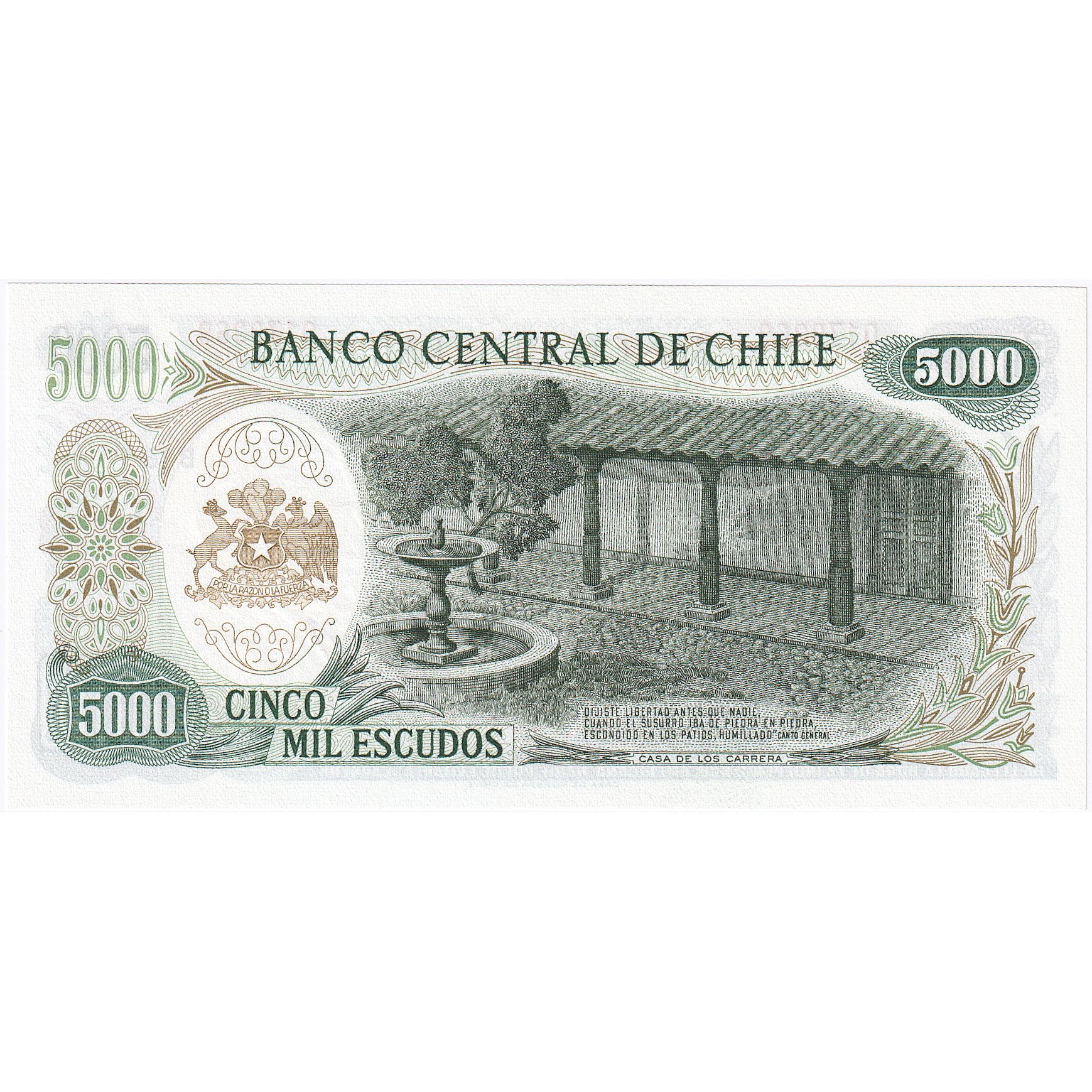 5000 Escudos, Chile, KM:147b, UNC