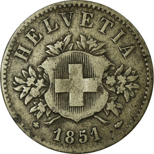 Switzerland, 20 Rappen, 1851, Strasbourg, Billon, EF(40-45), Divo:310, KM:7