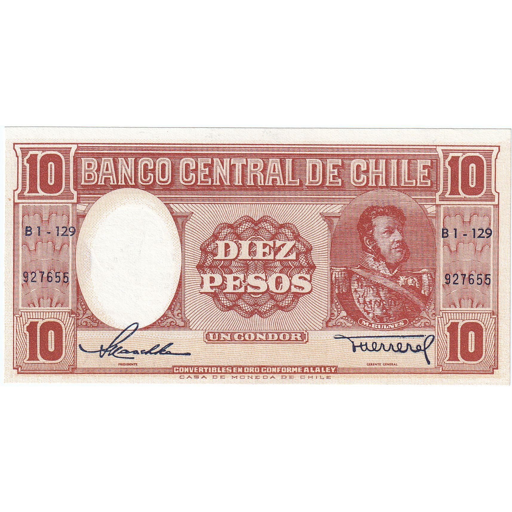 Chile, 10 Pesos = 1 Condor, 1947-1948, Undated (1947-1958), KM:111, NEUF