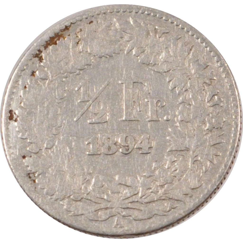 SWITZERLAND, 1/2 Franc, 1894, Bern, KM #23, F(12-15), Silver, 18.2, 2.43