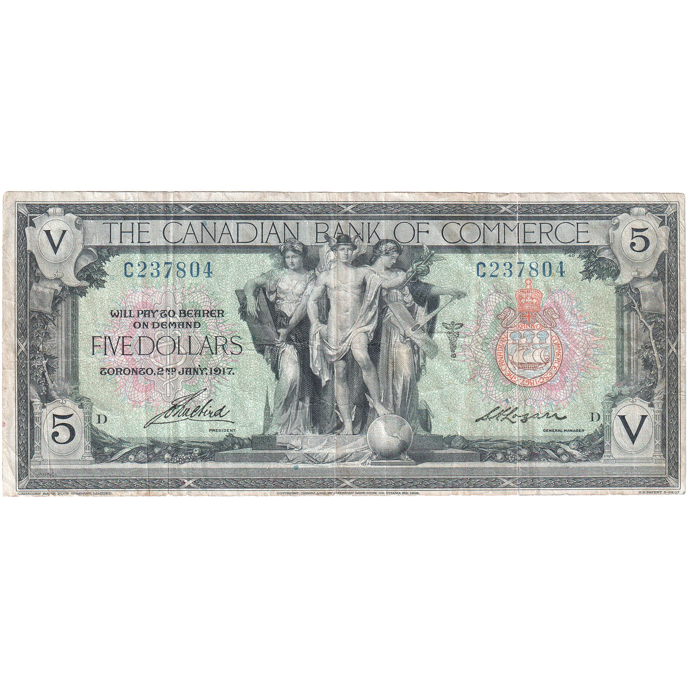 5 Dollars, 1917, Canadá, 1917-01-02, BC+