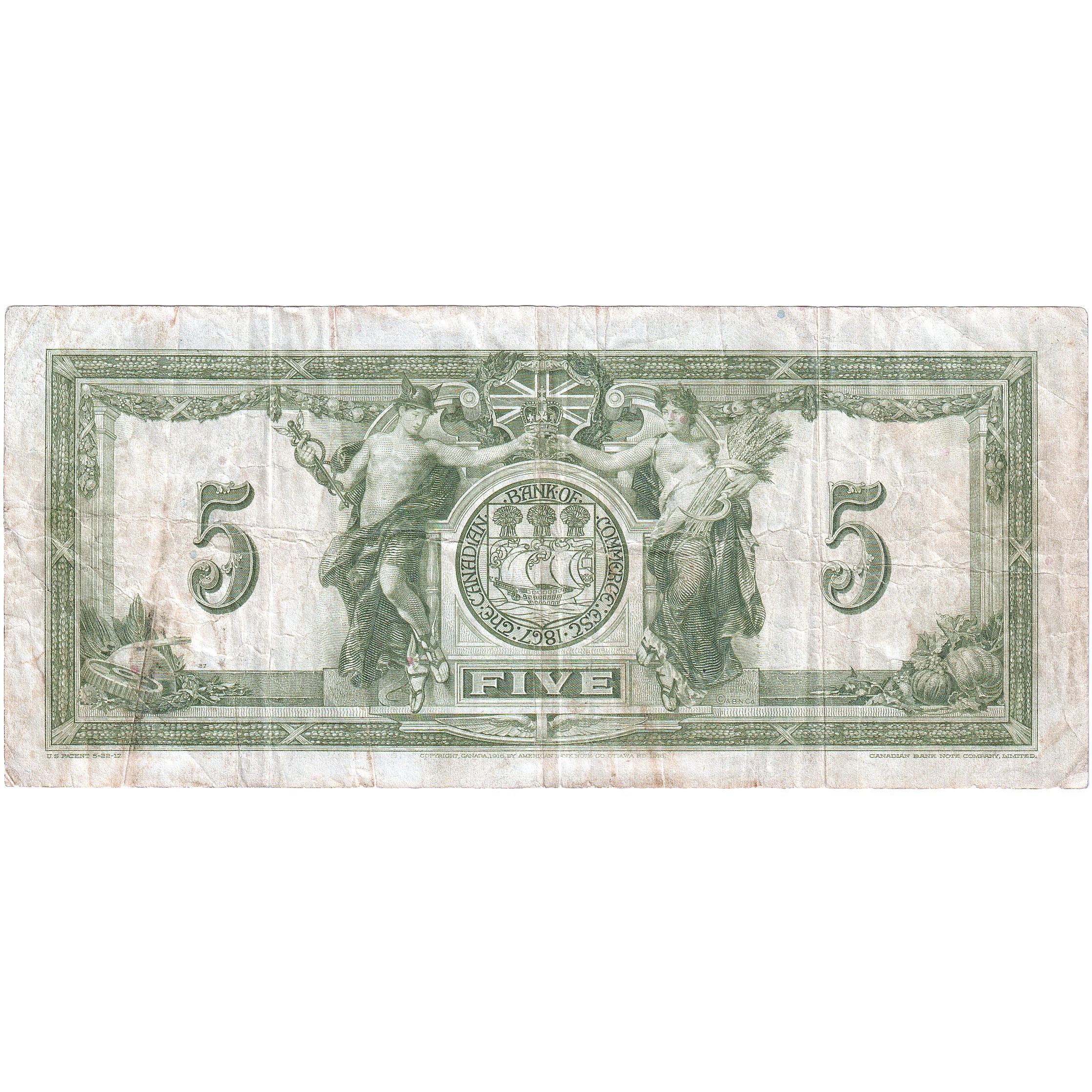 5 Dollars, 1917, Canadá, 1917-01-02, BC+