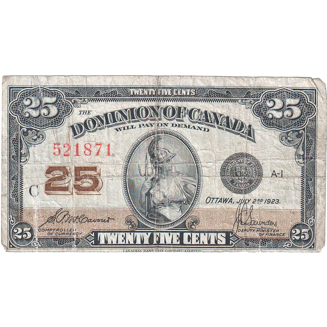 Canada, 25 Cents, 1923, 1923-07-02, KM:11a, VF(30-35)
