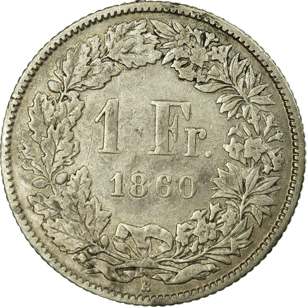 Coin, Switzerland, Franc, 1860, Bern, EF(40-45), Silver, KM:9a