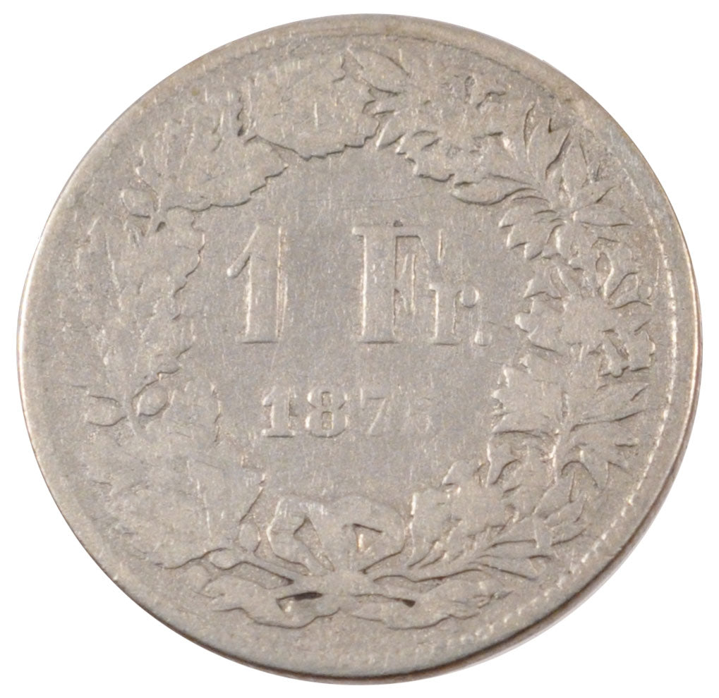 SWITZERLAND, Franc, 1875, Bern, KM #24, VF(20-25), Silver, 23.2, 4.70