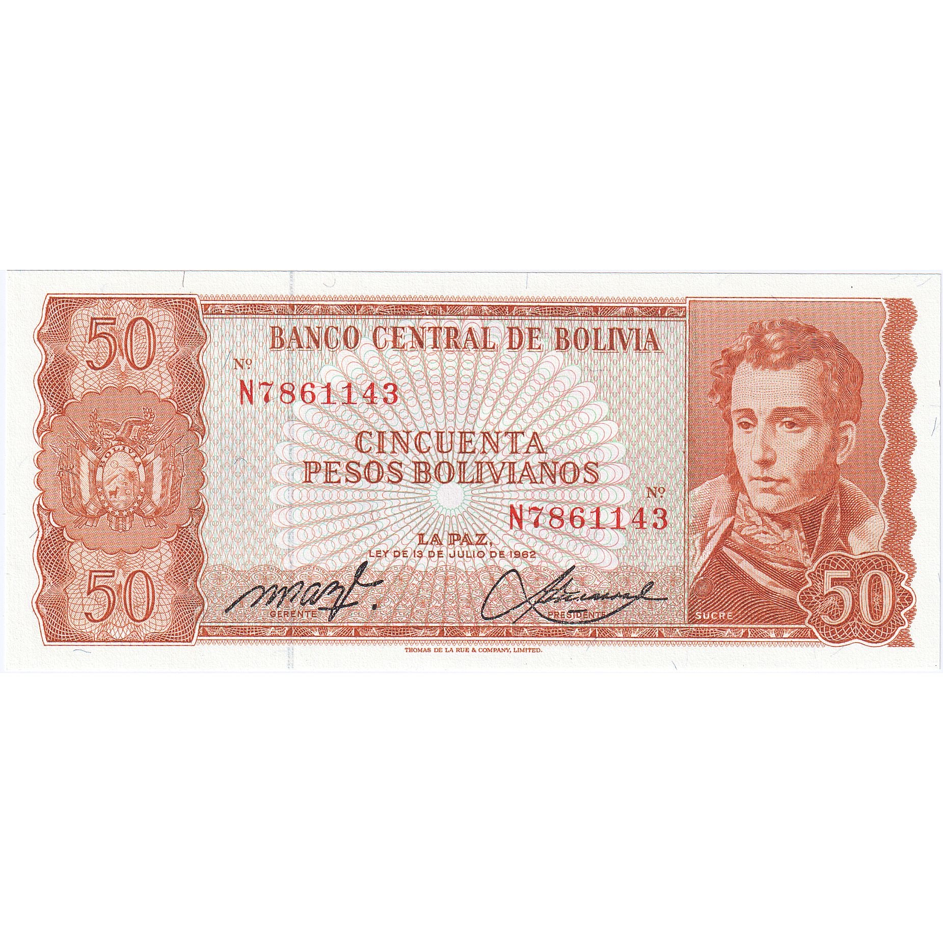 Bolivia, 50 Pesos Bolivianos, 1962, 1962-07-13, KM:162a, UNC(65-70)