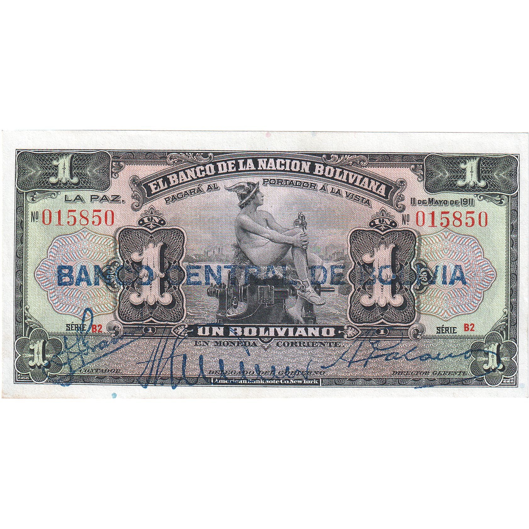 Bolivia, 1 Boliviano, 1911, 1911-05-11, KM:102b, UNC(64)