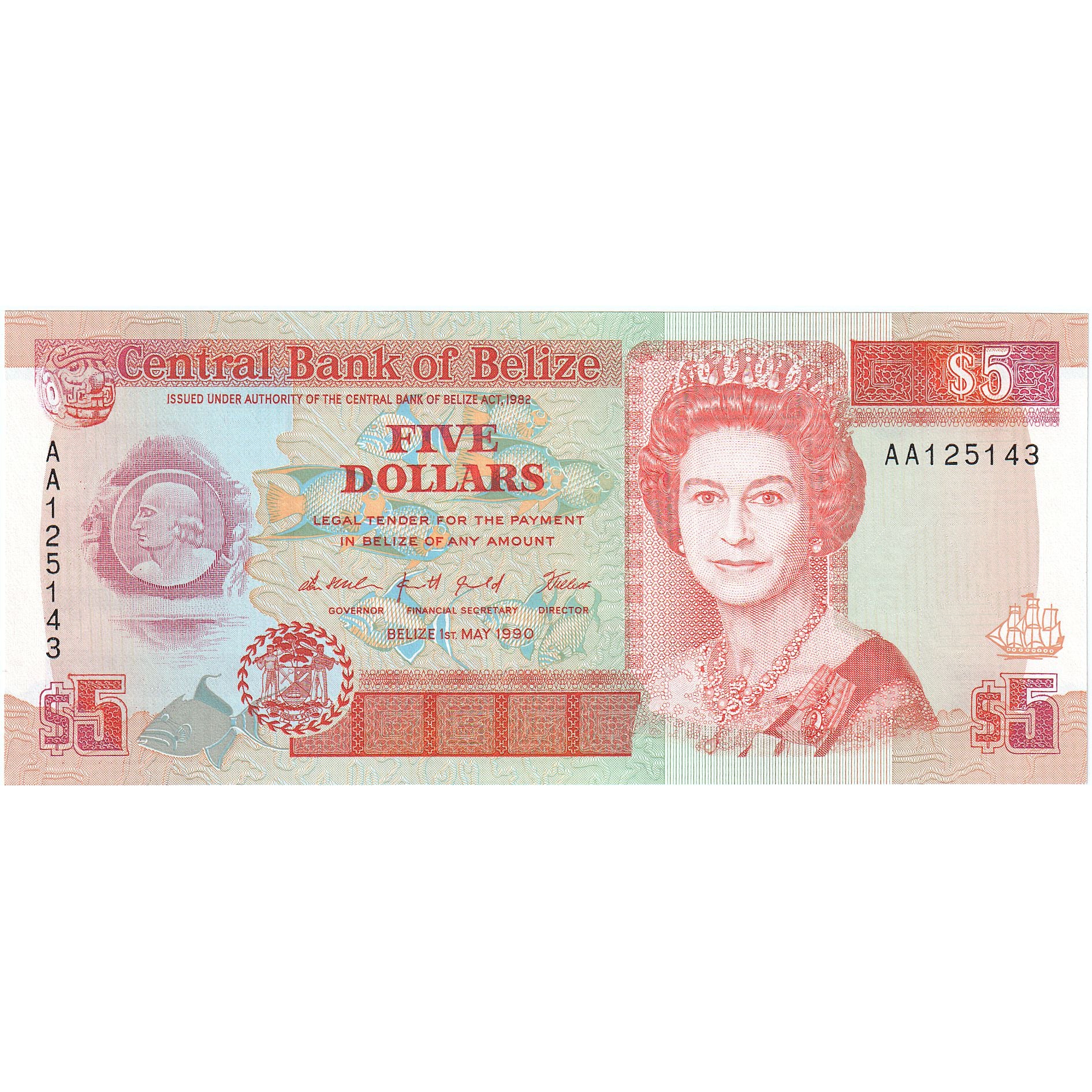 Geldschein, Belize, 5 Dollars, 1990, 1990-05-01, KM:53a, UNZ