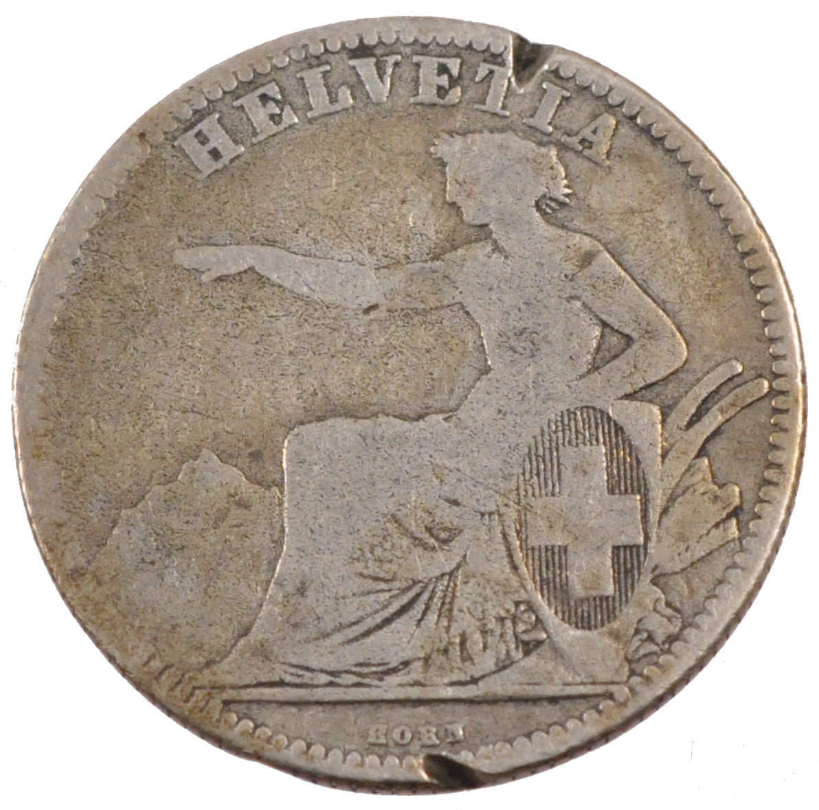 SWITZERLAND, 2 Francs, 1862, Bern, KM #10a, VG(8-10), Silver, 9.42