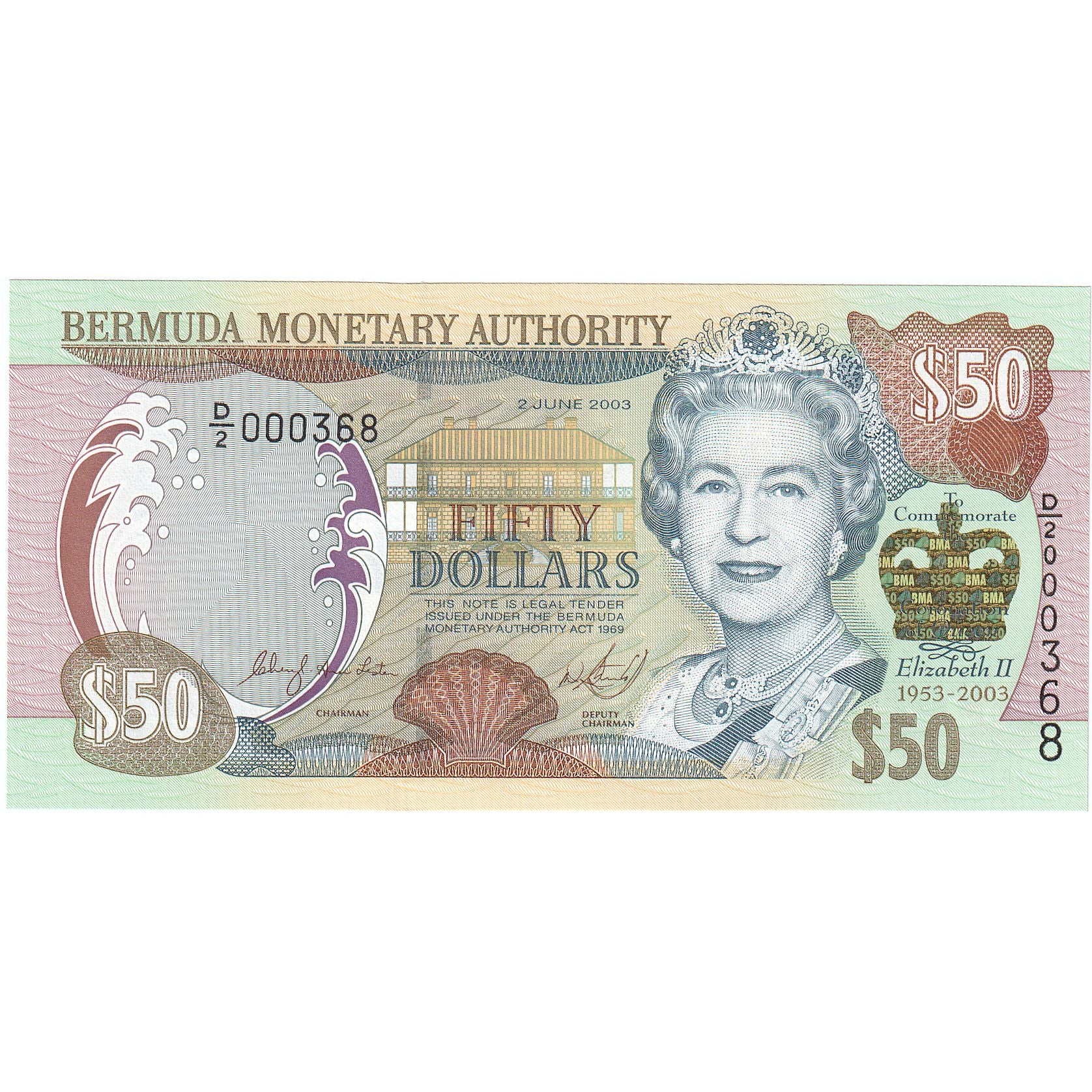 Bermuda, 50 Dollars, 2003, 2003-06-02, KM:56, UNC(65-70)