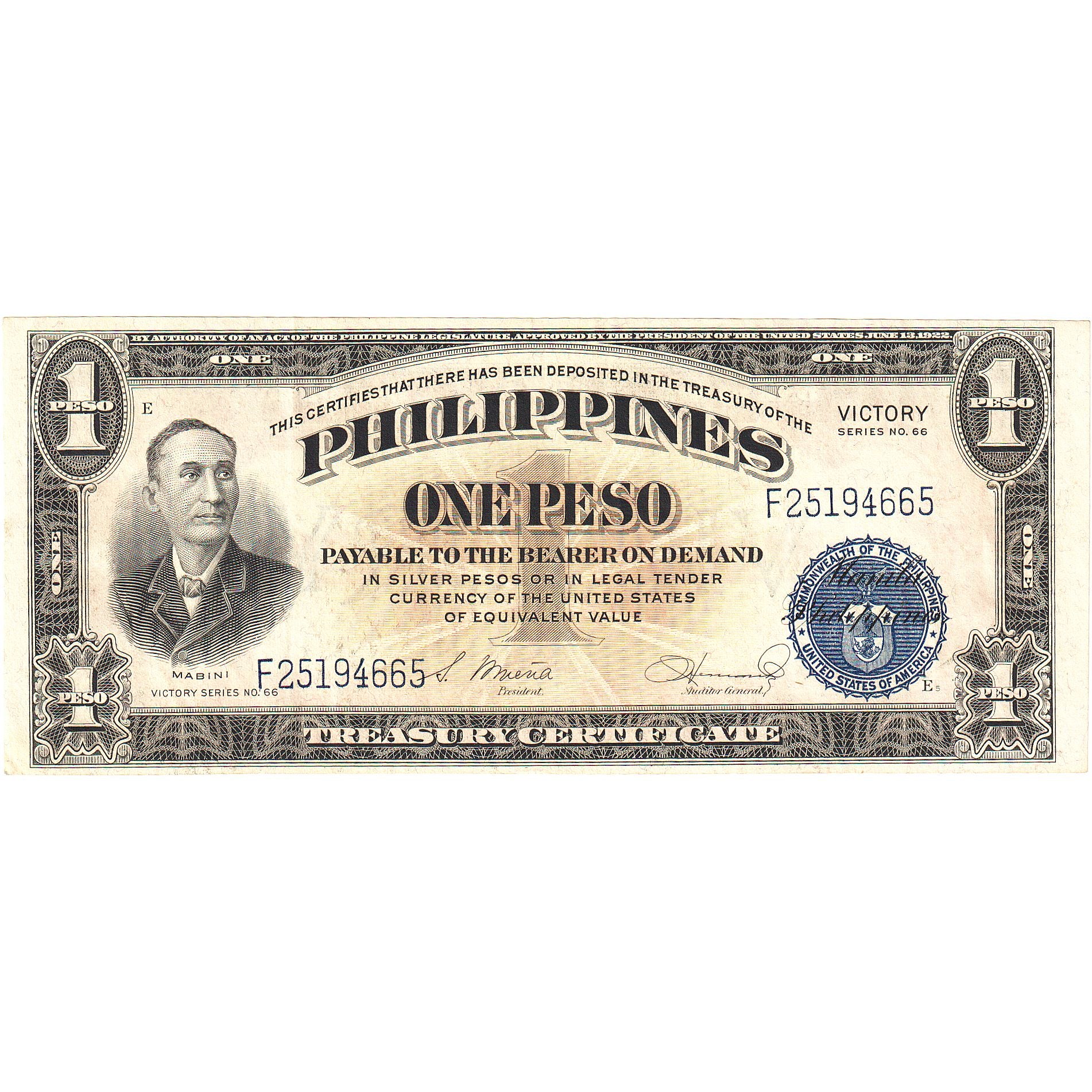 Philippines, 1 Peso, Undated (1944), KM:94a, AU(55-58)