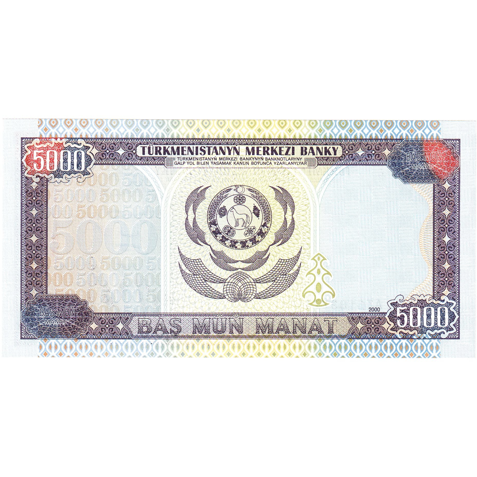 Turkmanistan, 5000 Manat, 2000, KM:9, UNC(65-70)