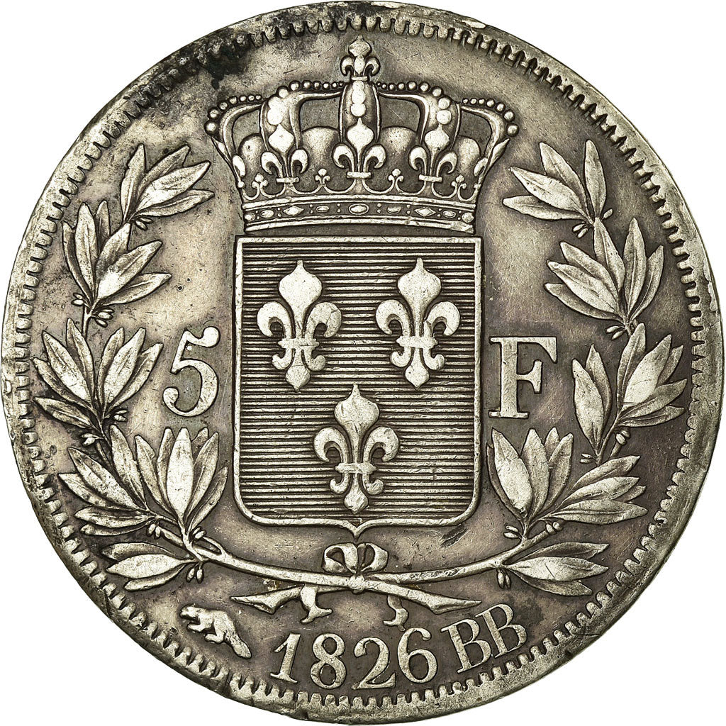 France, Charles X, 5 Francs, 1826, Strasbourg, Silver, AU(50-53), Gadoury:643