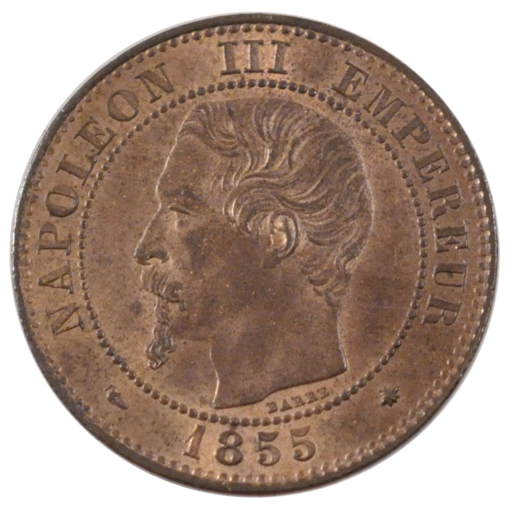 FRANCE, Napoléon III, 2 Centimes, 1855, Strasbourg, KM #776.3, graded, PCGS, M..