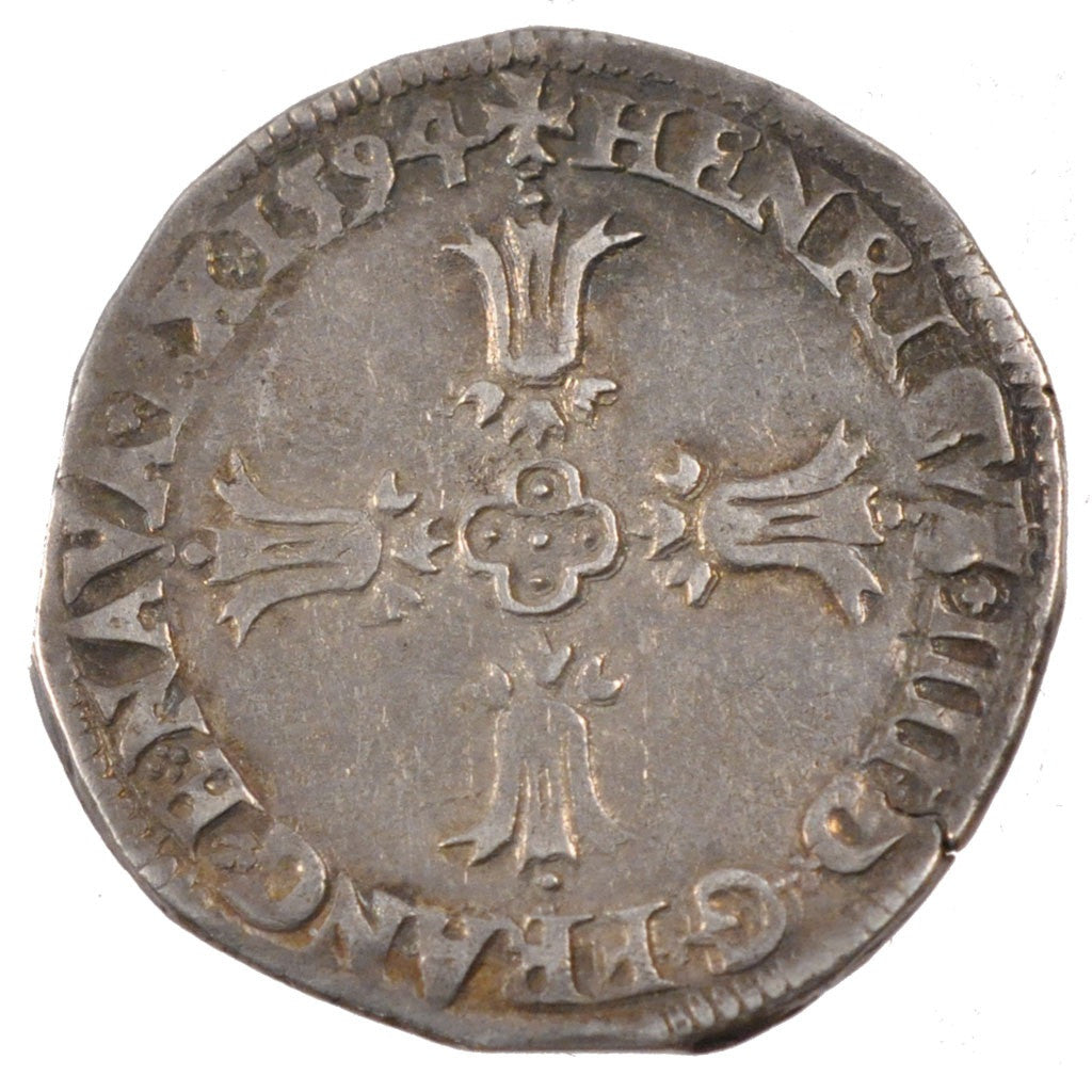 FRANCE, 1/4 Ecu, 1594, Bayonne, EF(40-45), Silver, Duplessy #1224, 9.57