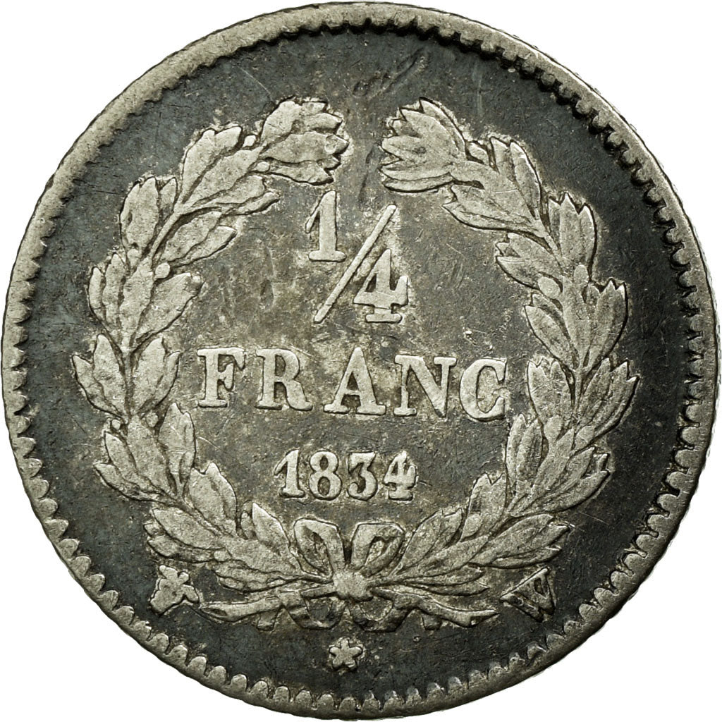 Coin, France, Louis-Philippe, 1/4 Franc, 1834, Lille, EF(40-45), Silver