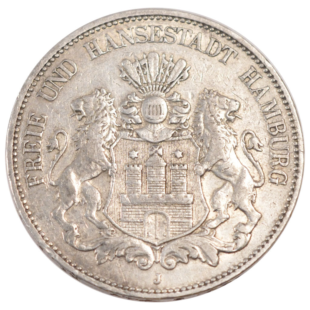 Germany, 5 Mark, 1908, Hambourg, KM #293, EF(40-45), Silver, 27.60