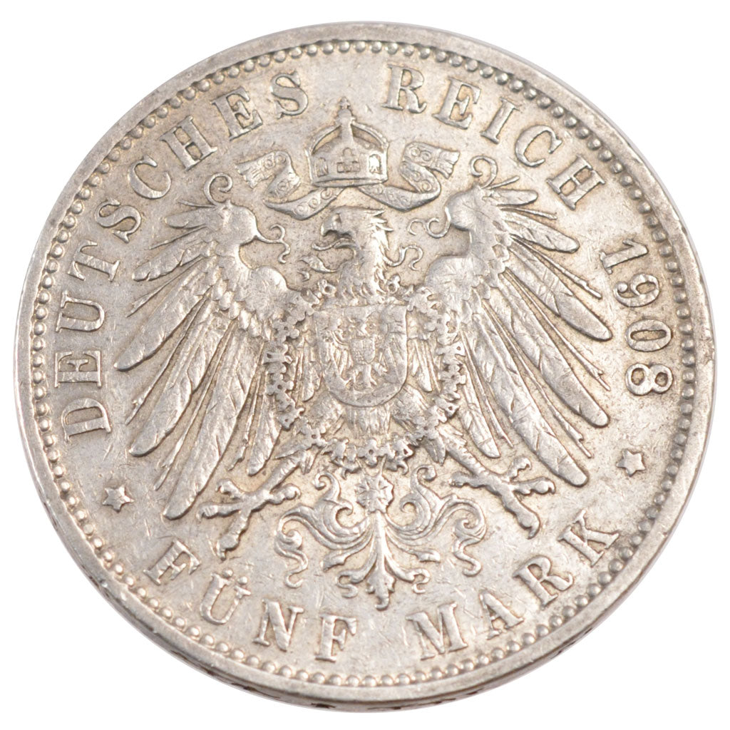 Germany, 5 Mark, 1908, Hambourg, KM #293, EF(40-45), Silver, 27.60