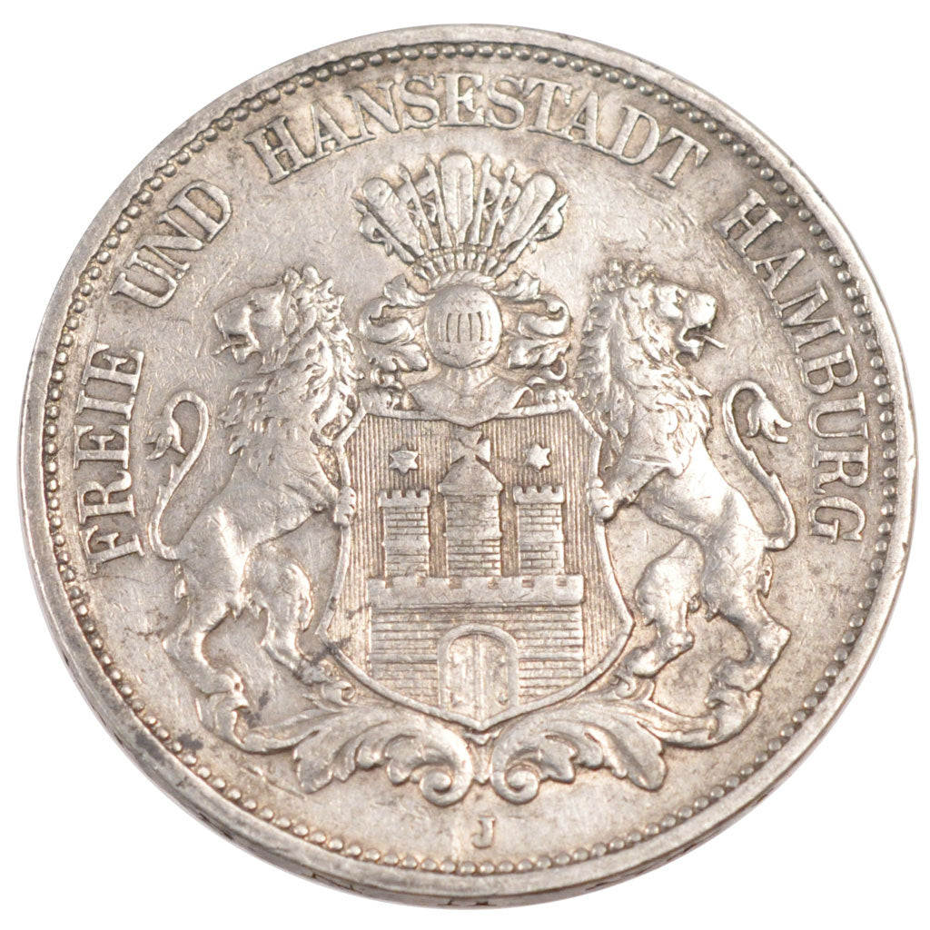 GERMAN STATES, 5 Mark, 1898, Hamburg, KM #610, EF(40-45), Silver, 38, 27.60