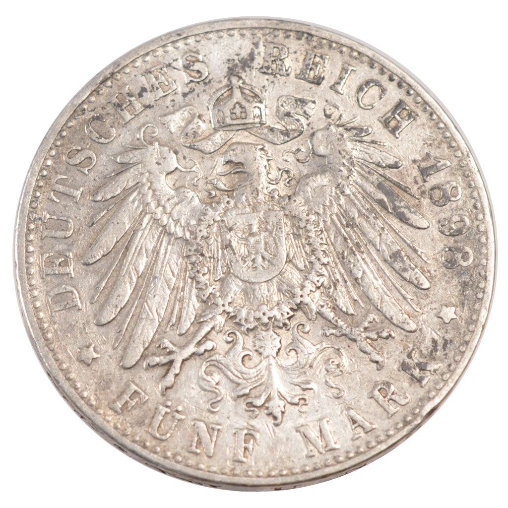 GERMAN STATES, 5 Mark, 1898, Hamburg, KM #610, EF(40-45), Silver, 38, 27.60