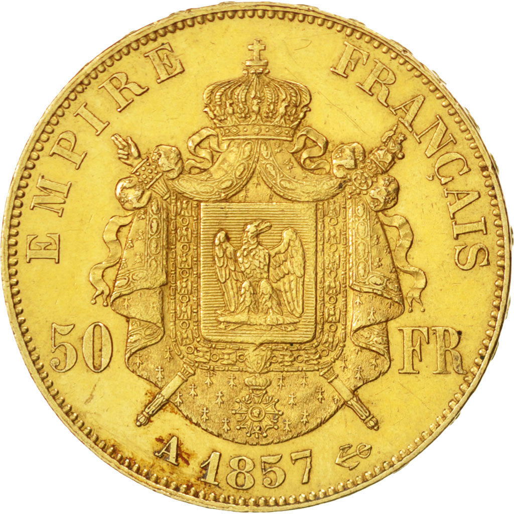 FRANCE, Napoléon III, 50 Francs, 1857, Paris, KM #785.1, AU(55-58), Gold, Gadour