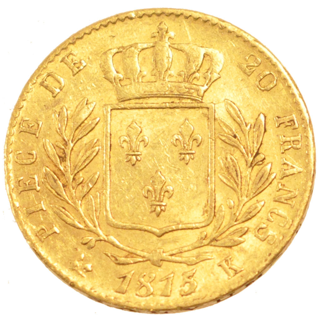 FRANCE, Louis XVIII, 20 Francs, 1815, Bordeaux, KM #706.3, AU(55-58), Gold,...