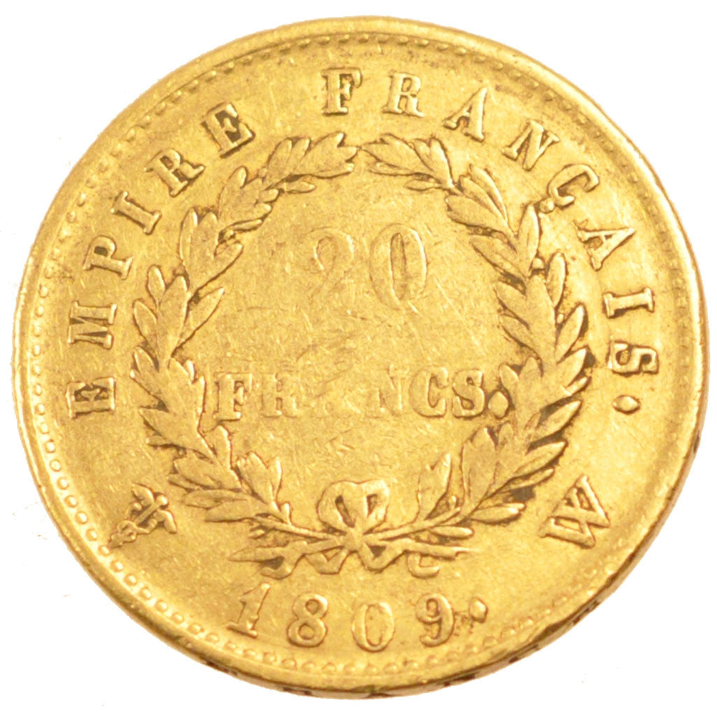 FRANCE, Napoléon I, 20 Francs, 1809, Lille, KM #695.10, VF(20-25), Gold, Gadoury