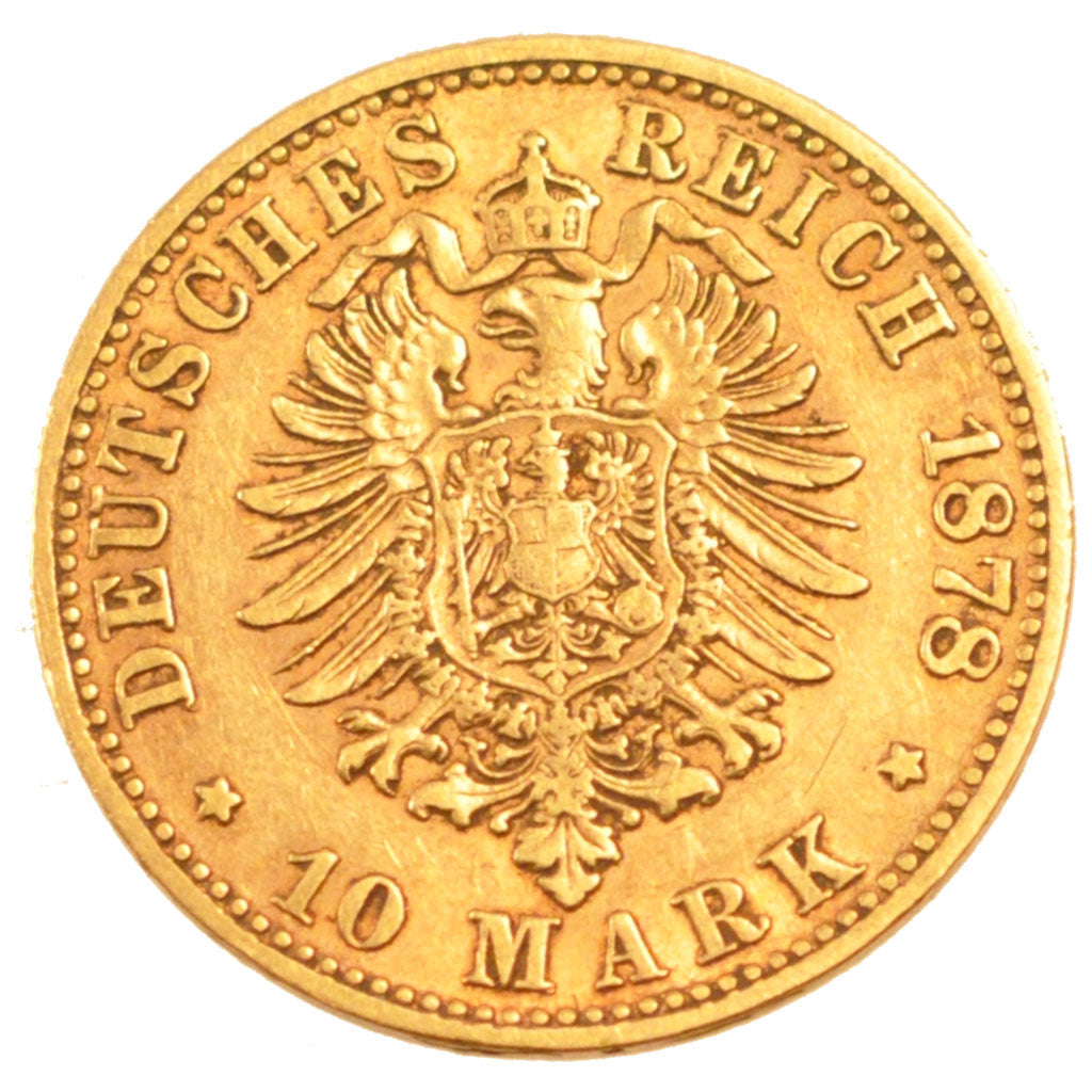 GERMAN STATES, 10 Mark, 1878, Dresde, KM #1235, EF(40-45), Gold, 3.94