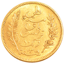 TUNISIA, 10 Francs, 1891, Paris, KM #226, EF(40-45), Gold, 3.23