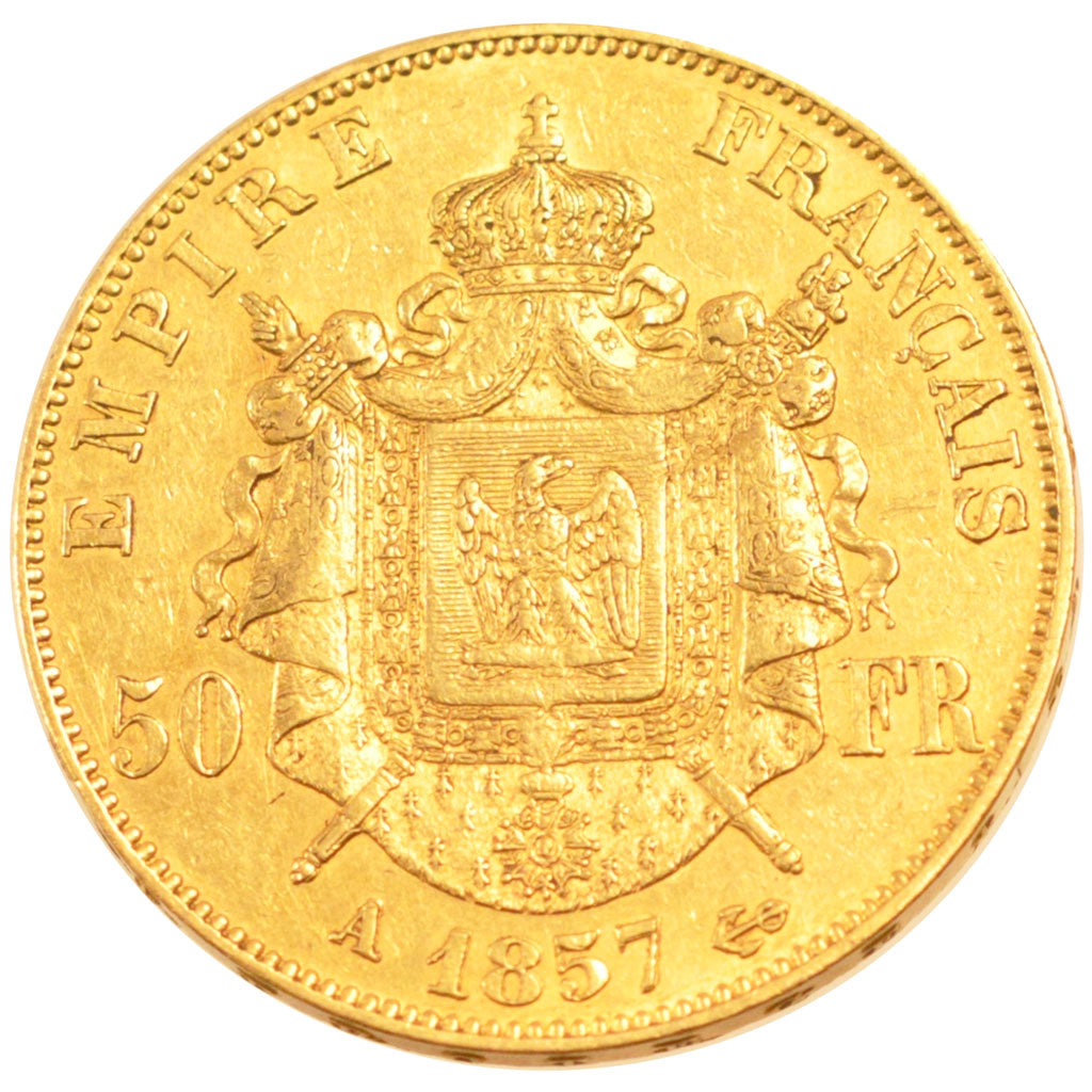 FRANCE, Napoléon III, 50 Francs, 1857, Paris, KM #785.1, EF(40-45), Gold, Gadour