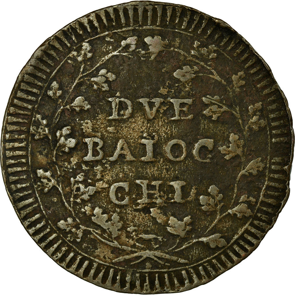 Coin, ITALIAN STATES, ROMAN REPUBLIC, 2 Baiocchi, 1799, EF(40-45), Copper