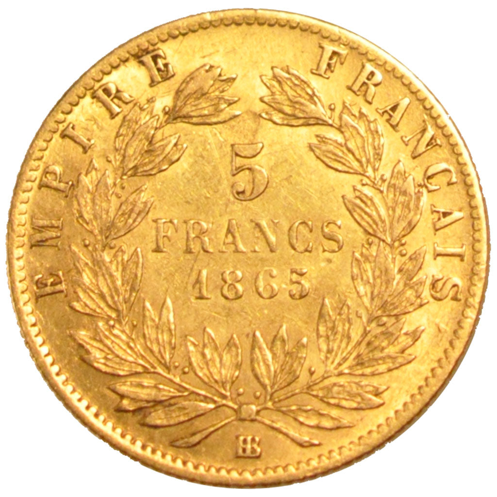 Francia, Napoleon III, Napoléon III, 5 Francs, 1865, Strasbourg, BB+, Oro, G...