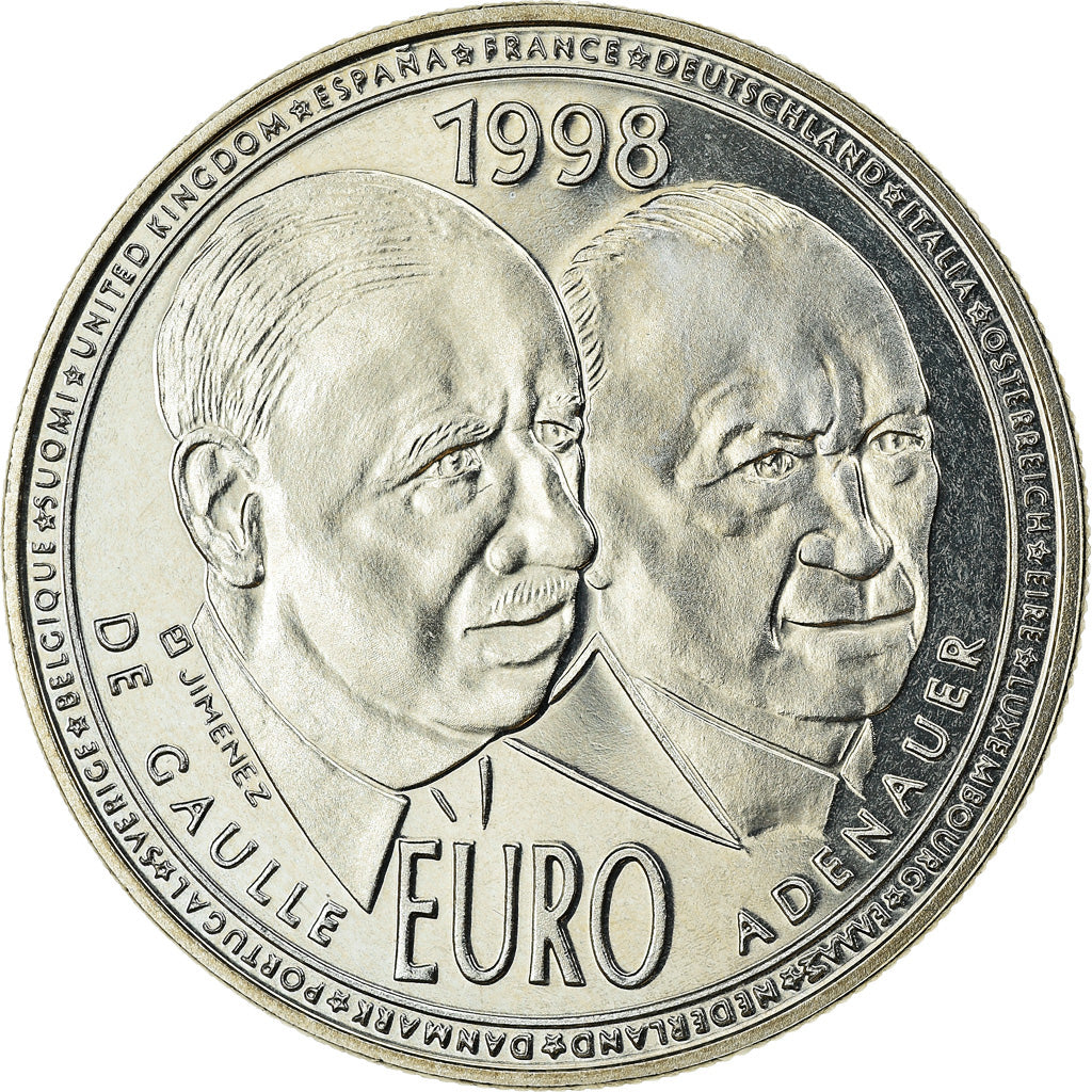Francia, medaglia, 10 Euro, De Gaulle-Adenauer, Politics, Society, War, 1998